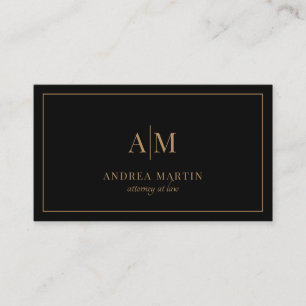 Minimal Attorney Lawyer Modern Guld Monogram Visitkort