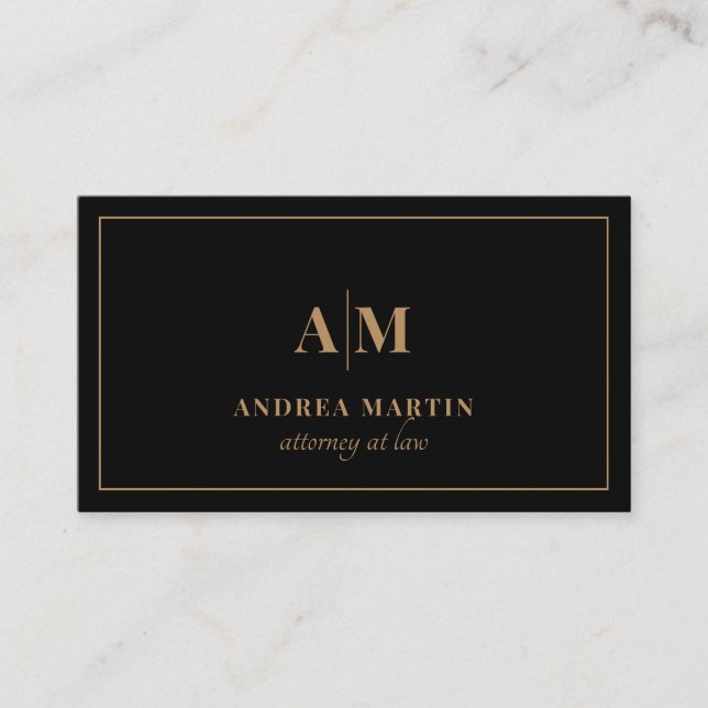 Minimal Attorney Lawyer Modern Guld Monogram Visitkort (Framsida)