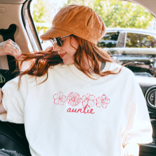 Minimal "Auntie" Modern Rosa Blommig Skriftlig Som T Shirt