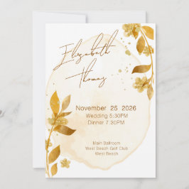 Minimal Autumn Golden Botanical Script Wedding Inbjudningar