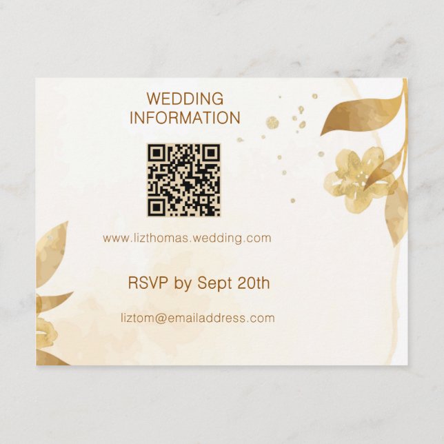 Minimal Autumn Golden Botanical Script Wedding Tilläggskort (Baksida)