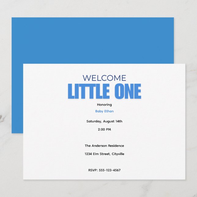 Minimal Baby Boy Shower Invitation Meddelande (Fram/baksida)