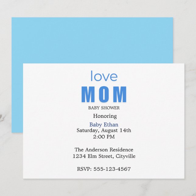 Minimal Baby boy Shower Invitation Meddelande (Fram/baksida)