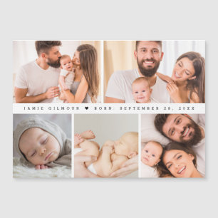 Minimal Baby Fotokollage Enkel födsel Magnetisk Inbjudningskort