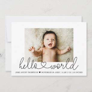 Minimal Baby Photo Hej World Modern hjärtskript Meddelande