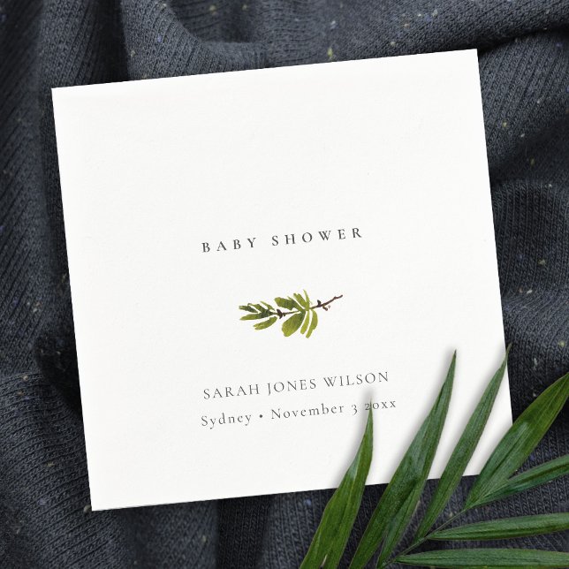 Minimal babydusch för svart och vitt Gräs Gren Pappersservett (Skapare uppladdad)