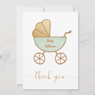 Minimal babystölder Retro Carriage Mint Guld Tack Kort