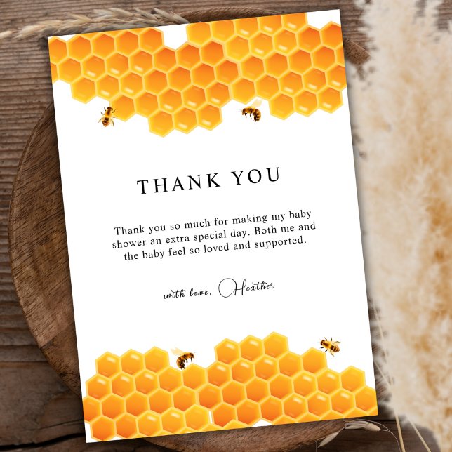 Minimal babystövel för honung tack kort (Minimal Honey Bumblebee Boy Baby Shower Thank You Card)