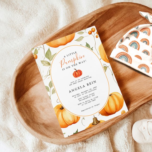 Minimal babystövel för lite Pumpkin Höst löv Inbjudningar (Skapare uppladdad)