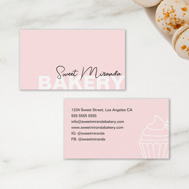 Minimal Bageri Rosa Modernt Skript Cupcake Visitkort (Minimal Bakery Pink Modern Script Cupcake Business Card)