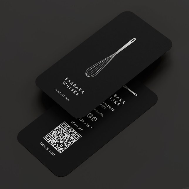 Minimal Baker Pastry Caterer Black Silver Whisk  Visitkort (Skapare uppladdad)