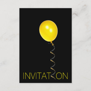 Minimal Ballon Gult Black Vip Party Inbjudningar