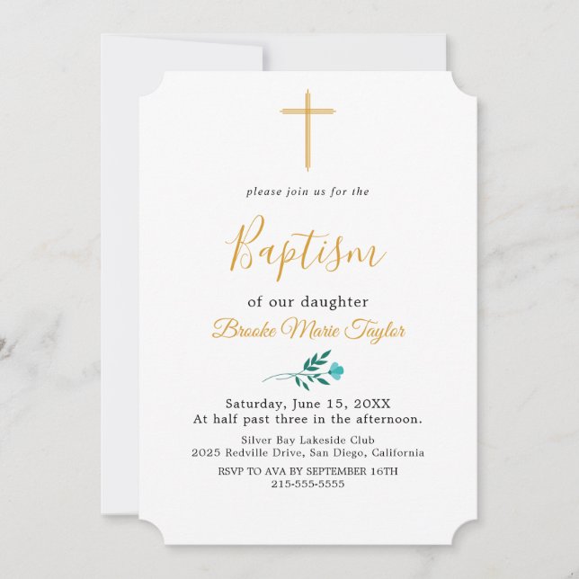 Minimal Baptism-inbjudan Löv Guld Inbjudningar (Framsida)