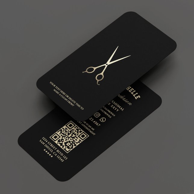 Minimal Barber Black Gold Scissor Barbershop  Visitkort (Minimal Barber Black Gold Scissor Barbershop Business Card
)