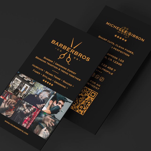 Minimal Barber Grid Bilder Orange Svart Barbershop Visitkort (Minimal Barber Grid Photos Orange Black Barbershop Business Card
)