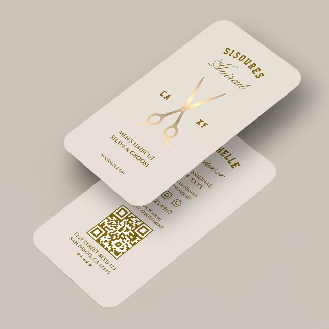 Minimal Barber Sand Sax Barbershop Visitkort (Minimal Barber Sand Scissors Barbershop Business Card
)