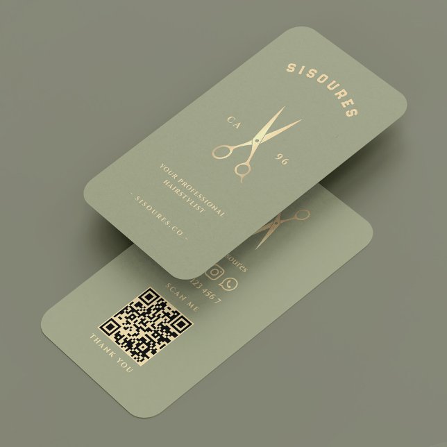 Minimal barbershop Barber Sage Guld-sax Visitkort (Minimal Barbershop Barber Sage Gold Scissors Business Card
)