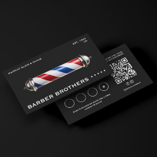 Minimal Barbershop Klassisk Barberstolpe Svart Lojalitetskort