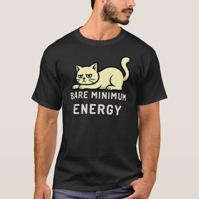 Minimal Bare Minimum Energy Cat Illustration T Shirt (Framsida)