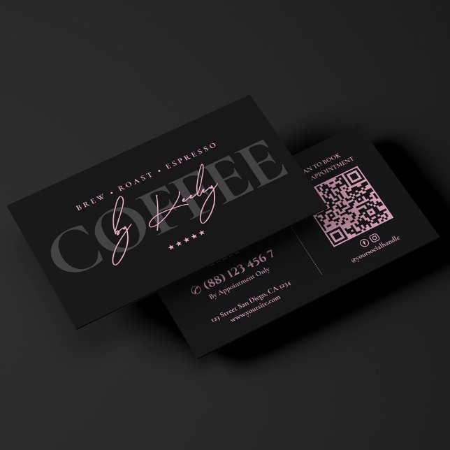 Minimal Barista Kaffe Master Bryggare Rosa Svart Visitkort (Minimal Barista Coffee Master Brewer Pink Black Business Card
)