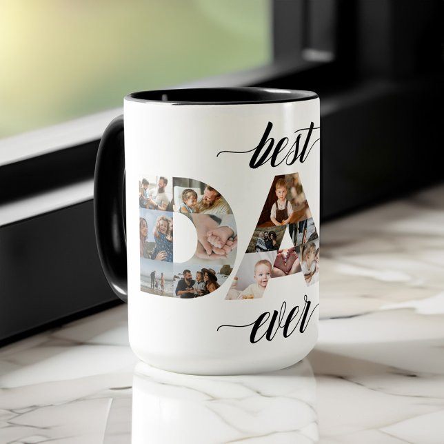 Minimal bästa Pappa någonsin PAPPA 18-fotokollage Mugg (Minimal Best Dad Ever DAD 18 Photo Collage Mug)