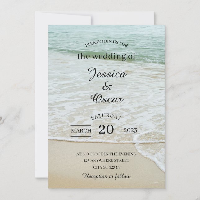 Minimal Beach Ocean Wedding Invitation Inbjudningar (Framsida)