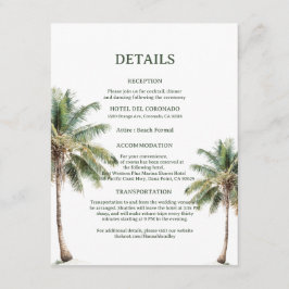 Minimal Beach Palm Trees Wedding Details Card Tilläggskort