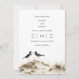 Minimal Beach Sand Dunes Oystercatchers Bröllop Inbjudningar