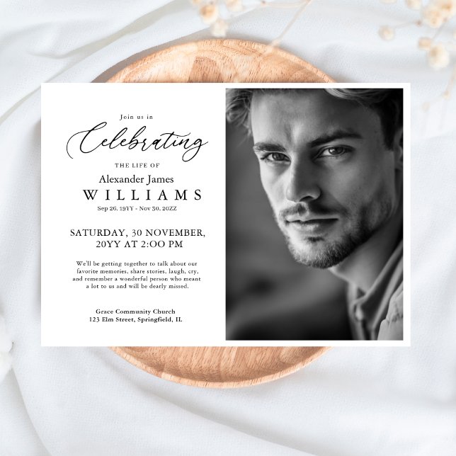 Minimal Begravningsfoto Minneshögtidlig Invitation Inbjudningar (Skapare uppladdad)