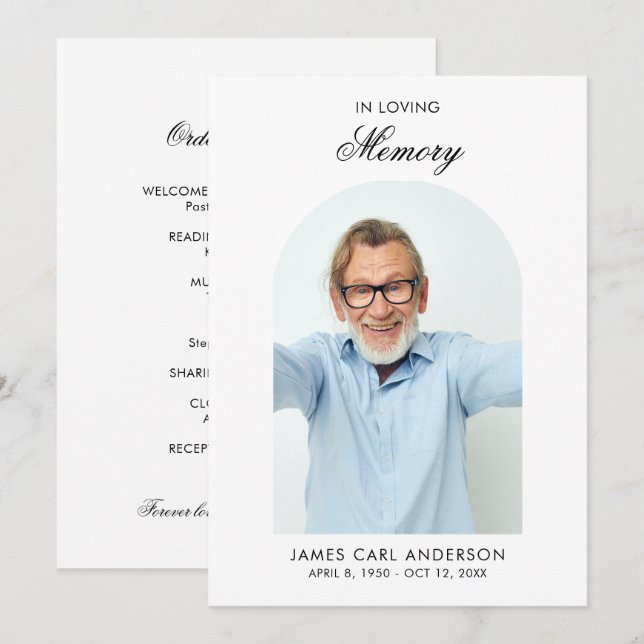 Minimal Begravningsprogram Elegant Foto Minneshögt Program (Fram/baksida)