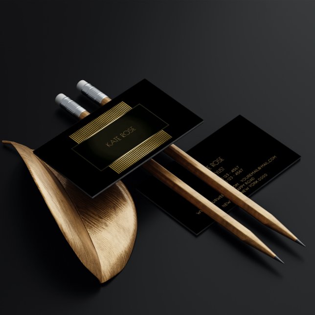 Minimal begreppsmässig geometrisk svartvit glam fr visitkort (Minimal Conceptual Geometric Black Gold Frame Glam Business Card)