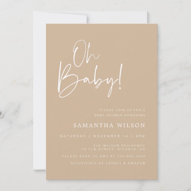 Minimal Beige Baby Shower-inbjudan Inbjudningar (Framsida)
