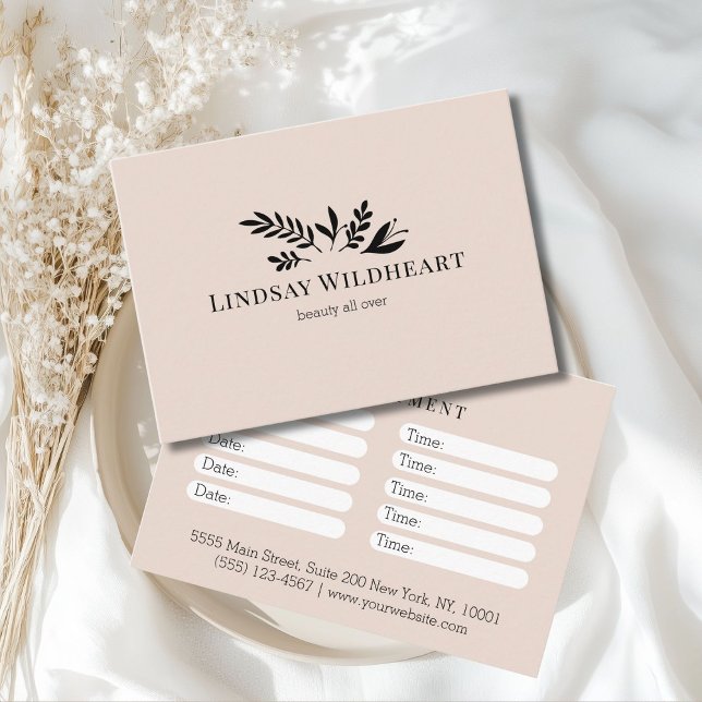 Minimal Beige Botanical Salon Appointment Tidsbeställning Kort (Minimal Beige Botanical Salon Appointment)