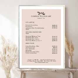 Minimal beige botanisk salong Prislista Poster