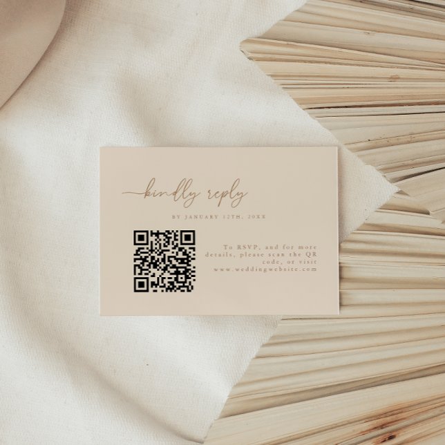 Minimal beige bröllps QR-kod OSA Kort (Skapare uppladdad)