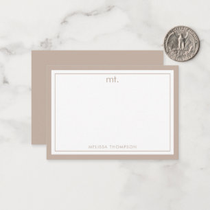 Minimal Beige Dubbla Gräns Modern Monogram Anteckningskort