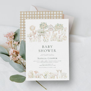 Minimal Beige Farm Baby Shower Inbjudningar