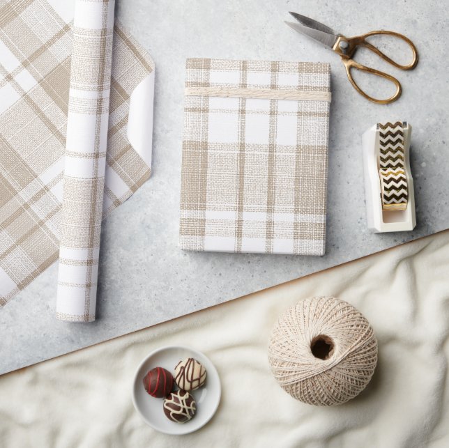 Minimal beige vit mjuk linneteckning presentpapper (Hantverk)