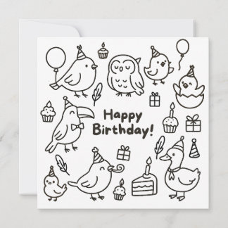 Minimal Bird Doodle Birthday Card Kort