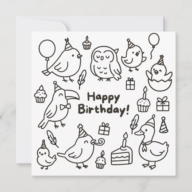 Minimal Bird Doodle Birthday Card Kort (Framsida)