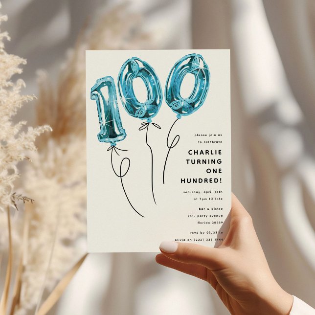 Minimal blå 100-bubblor 100:e Födelsedagsfesten Inbjudningar (Skapare uppladdad)