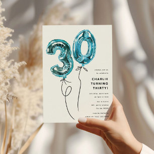 Minimal Blå 30 Ballong 30-årsfest Inbjudningar