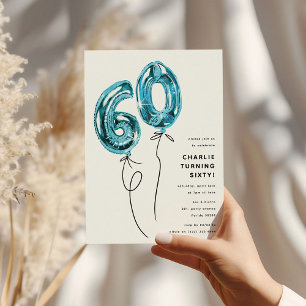 Minimal Blå 60 Ballong 60-årsfest Inbjudningar