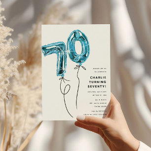 Minimal blå 70 ballong 70-årsfest inbjudningar