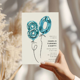 Minimal Blå 80 Ballong 80-årsfest Inbjudningar