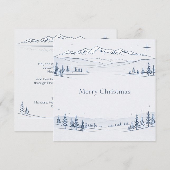 Minimal Blå Berg Julhälsning Julkort (Fram/baksida)