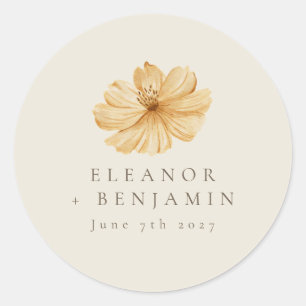 Minimal blå Gult Blommigt vattenfärg Boho Bröllop Runt Klistermärke