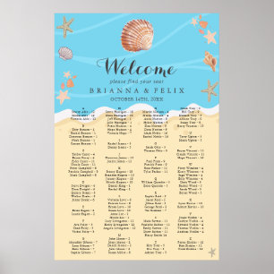 Minimal blå hav sommarbröllop placeringskarta poster
