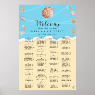 Minimal blå hav sommarbröllop placeringskarta poster