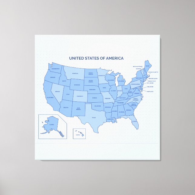 Minimal blå illustration av USA-karta Canvastryck (Framsida)